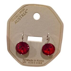 NWT Red/LiteSiam Swarovski Element 13mm Dangle PlatinumPlatedRoundShiny Earring